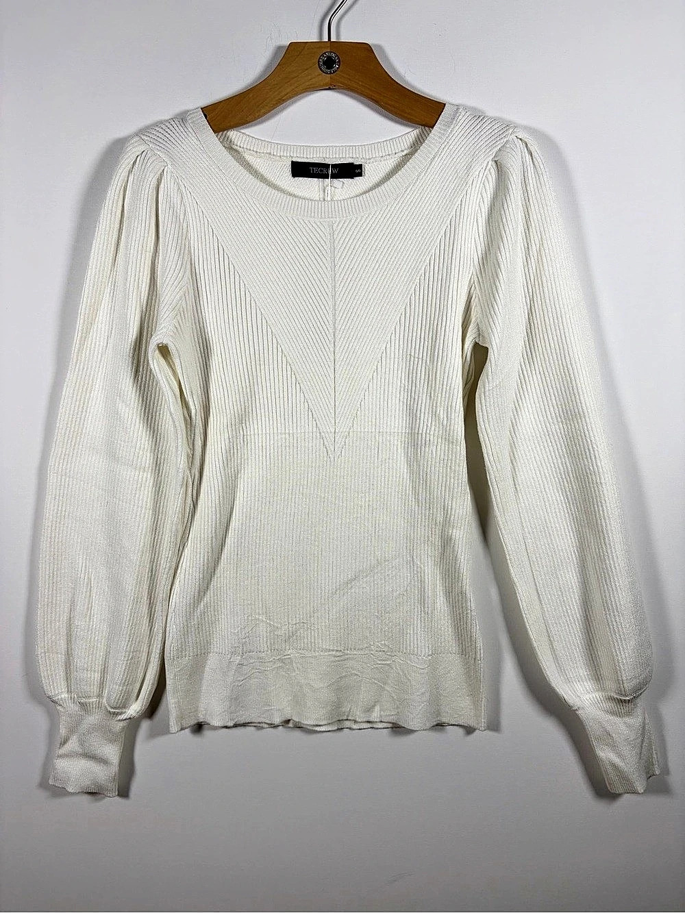 Tecrew Women'Small Puff Sleeve Crew Neck Pullover Sweater White Small
